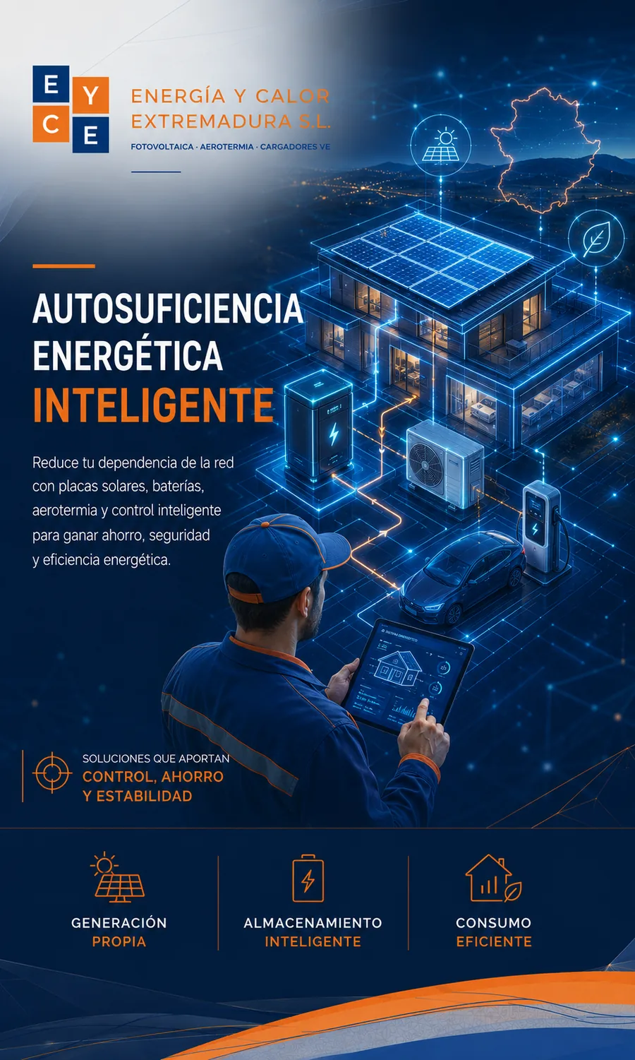 Autosuficiencia energética inteligente en Extremadura: placas solares, baterías, aerotermia y control inteligente — Energía y Calor Extremadura