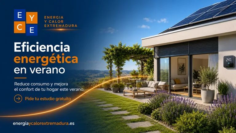 Vivienda eficiente en verano con placas solares y protección vegetal