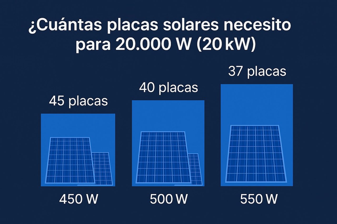 ¿Cuántas placas solares necesito para 20.000 W (20 kW)? - feat cuantas placas solares necesito para 20 kw