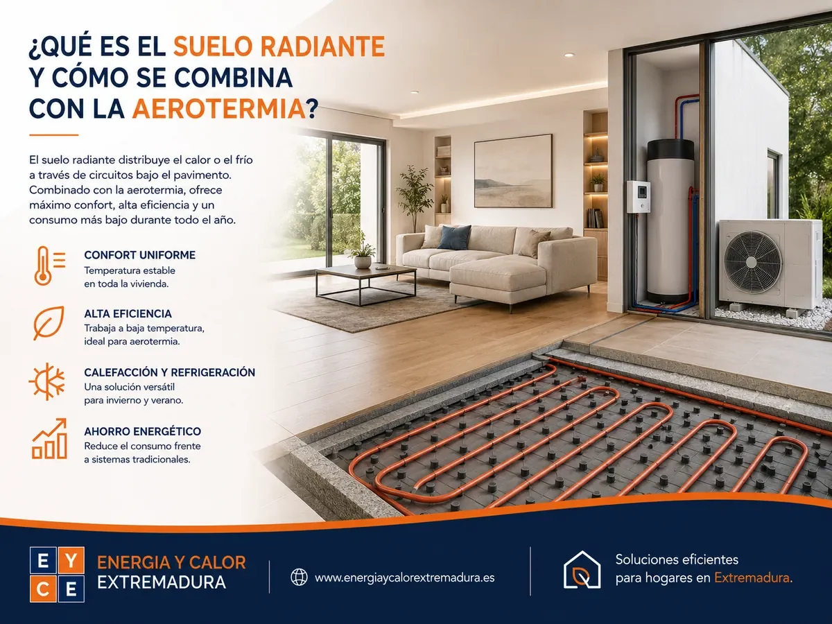 Suelo radiante con aerotermia en vivienda de Extremadura — Energía y Calor Extremadura