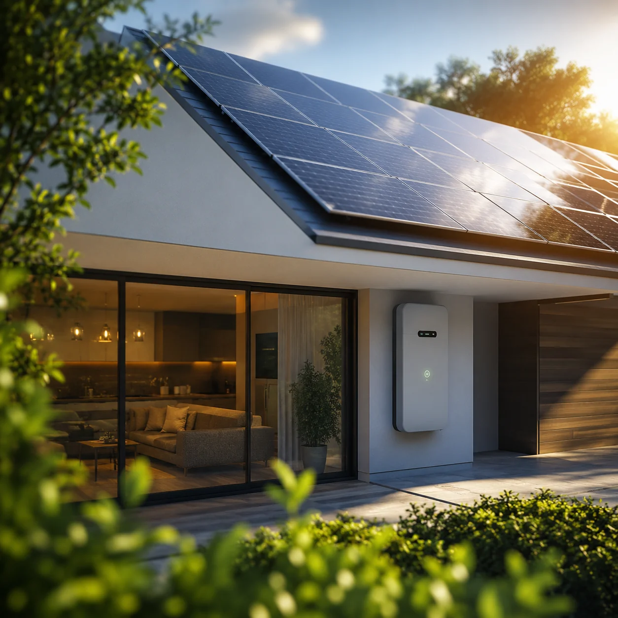 Vivienda moderna con autoconsumo fotovoltaico y batería de almacenamiento