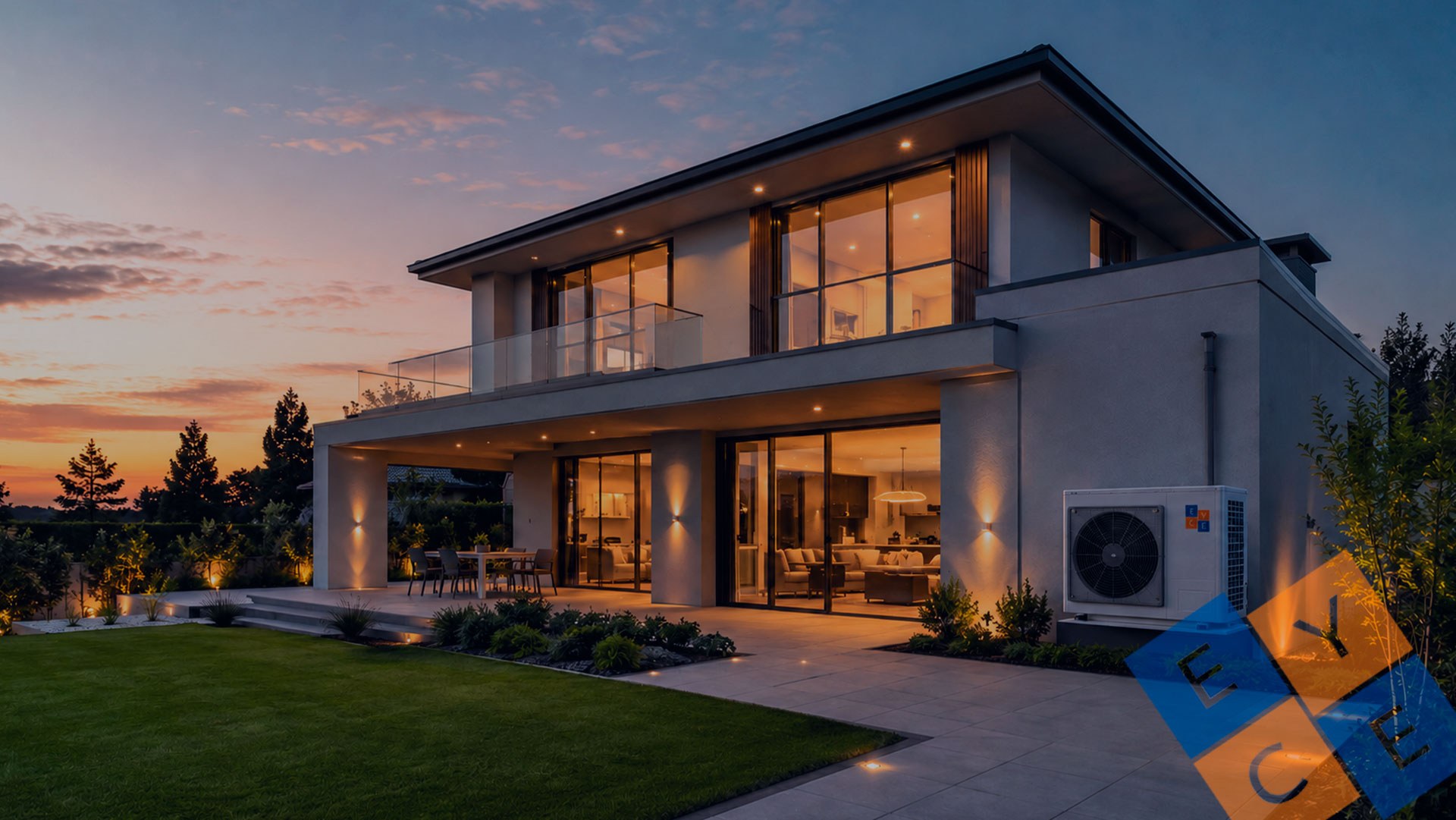 Vivienda moderna con sistema de aerotermia instalado