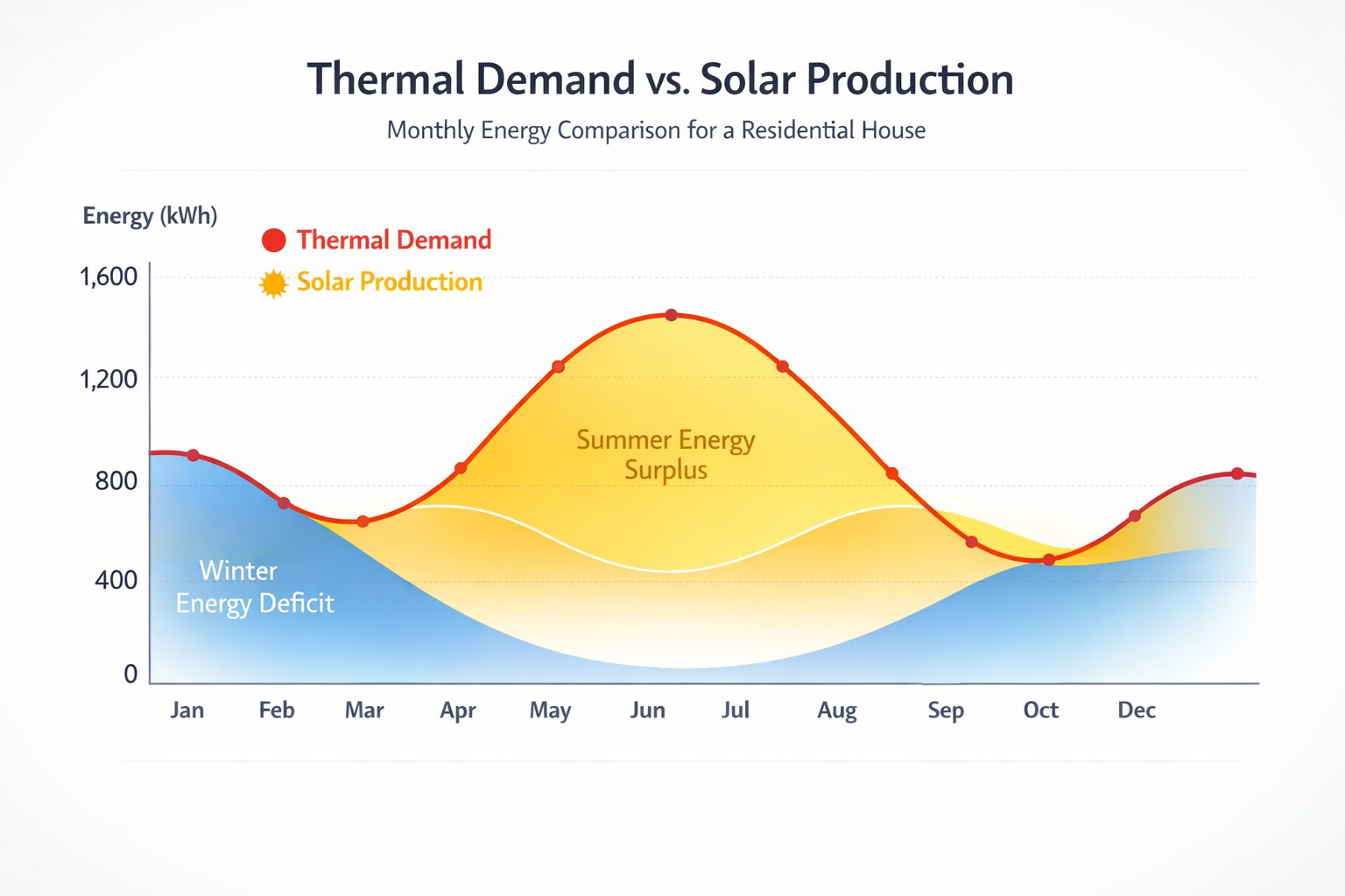 Curva de demanda térmica vs producción solar